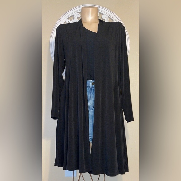 Susan Graver womens medium 8 10 cardigan sweater top black stretch pockets nwot - Picture 1 of 7